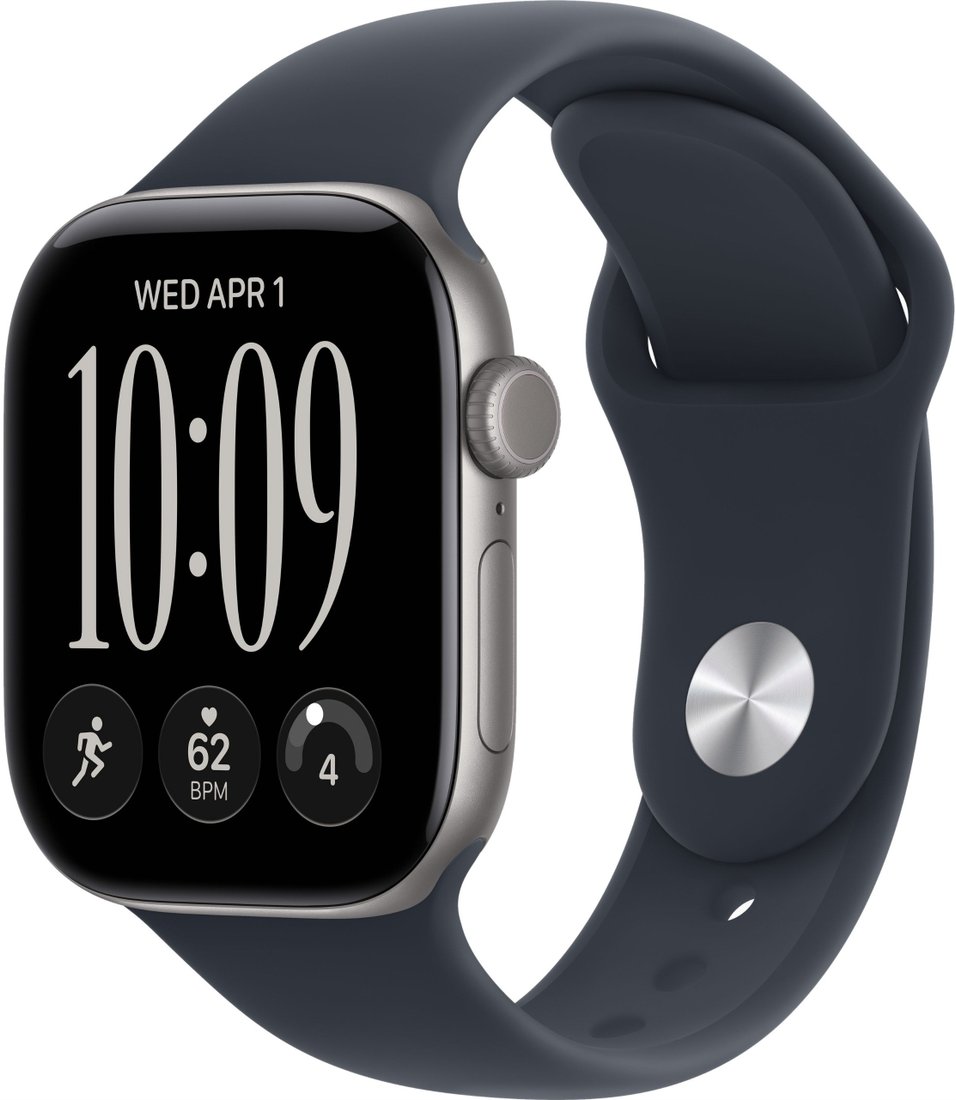 Умные часы Apple Watch Series 12 42 мм (алюминиевый корпус, серый космос/темно-синий, спортивный силиконовый ремешок S/M)