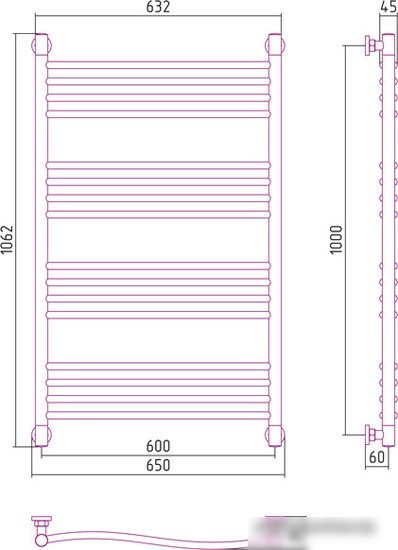 Полотенцесушитель Сунержа Флюид+ 1000x600 00-0222-1060