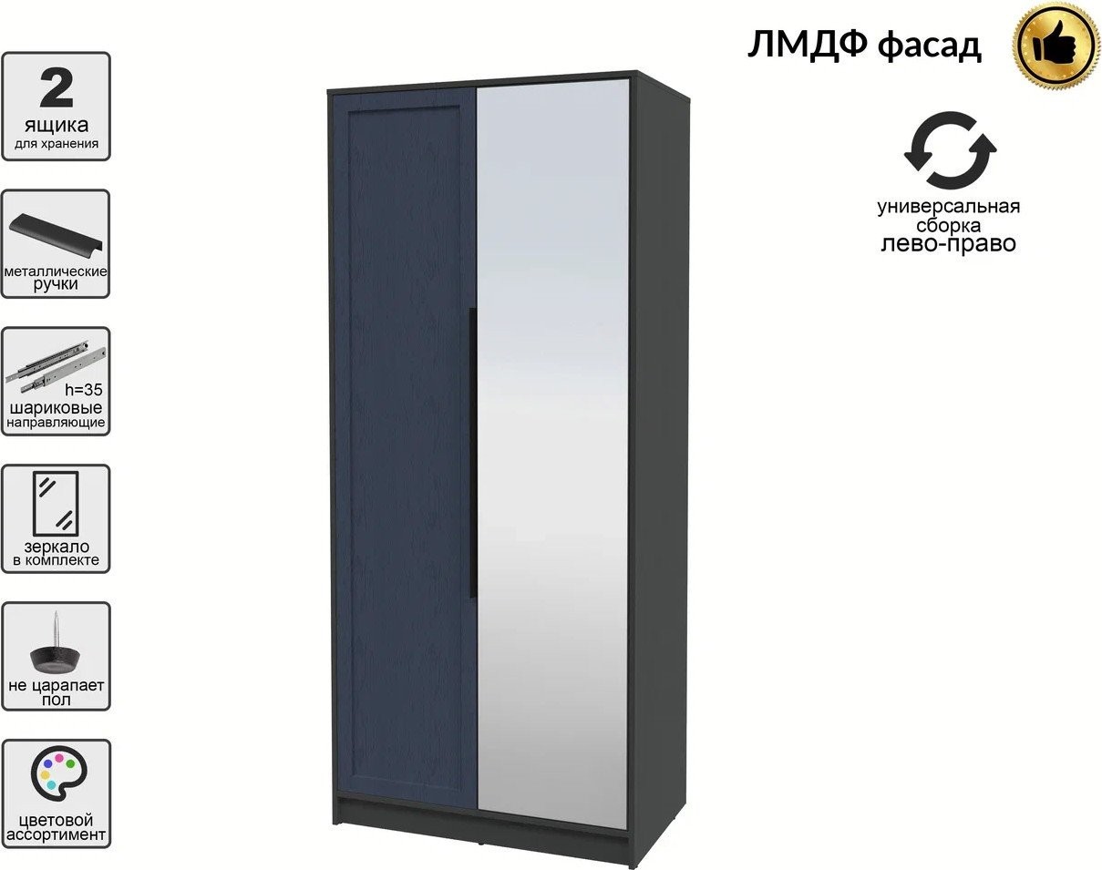 Шкаф распашной Интерлиния Концепт Тренд КТ-Ш2(з) (антрацит/дуб королевский)