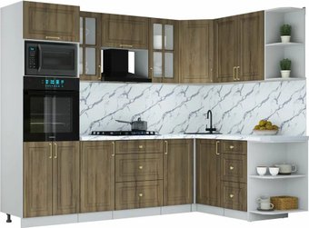 Готовая кухня Интерлиния Мила Шато 1.68x2.6 ВТ PR (дуб вотан/дуб вотан/белый гранит)