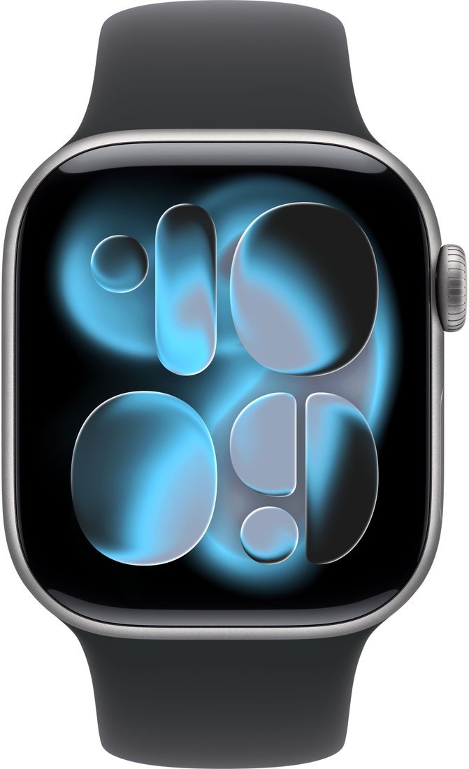 Умные часы Apple Watch Series 11 42 мм (алюминиевый корпус, космический серый/черный, спортивный силиконовый ремешок S/M)