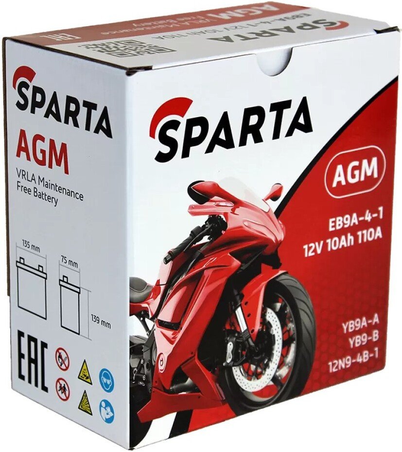 Мотоциклетный аккумулятор Sparta EB9A-4-1, YB9A-A, YB9-B, 12N9-4B-1 (10 А·ч)