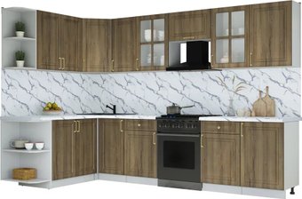 Готовая кухня Интерлиния Мила Шато 1.7x3.1 LV (дуб вотан/дуб вотан/белый гранит)