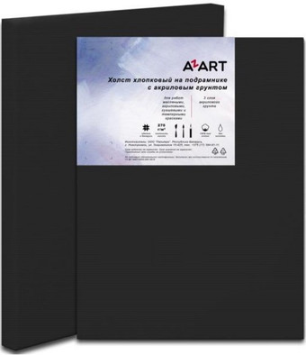 Холст для рисования Azart грунтованный черным акрилом на подрамнике 30x30 см (хлопок)