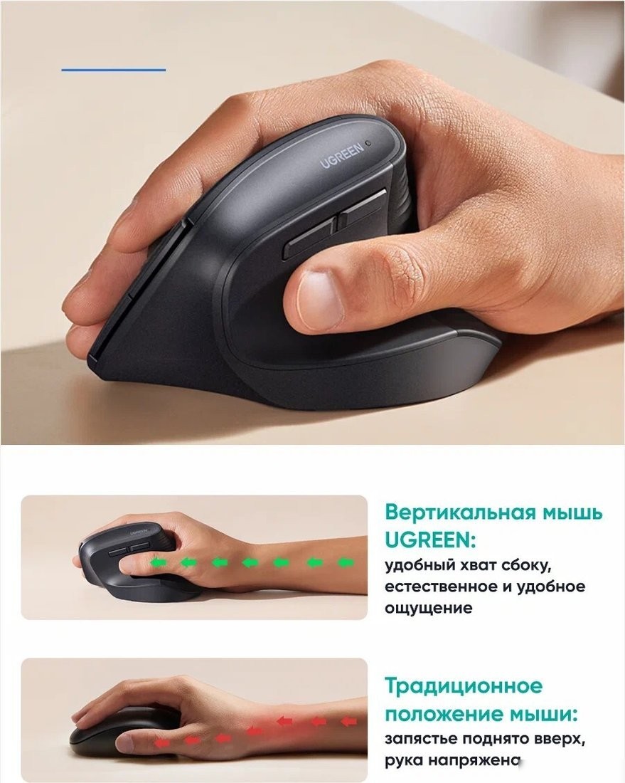 Вертикальная мышь Ugreen M571 55916 (черный)