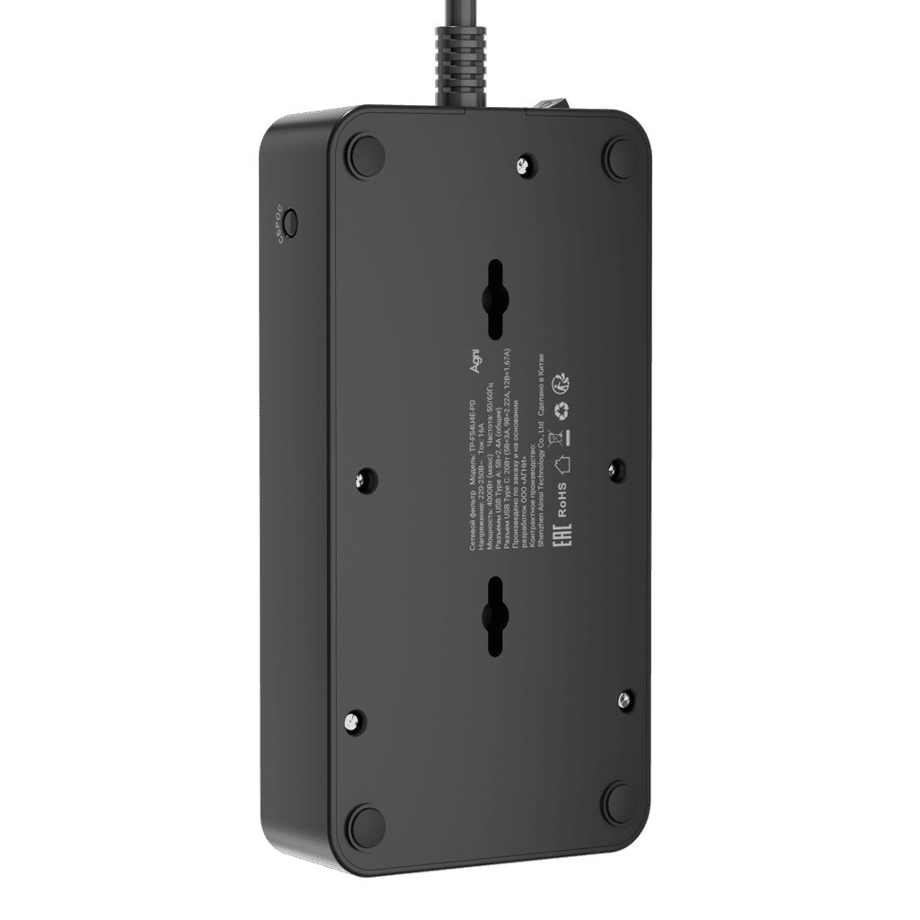 Сетевой фильтр Agni TP-FS4U4E-PD-2m-black (2м, 4 розетки, черный)
