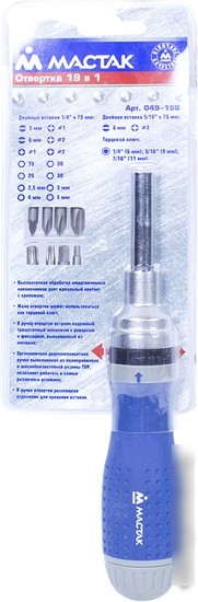 Набор отвертка с битами Мастак 049-19B (19 предметов)