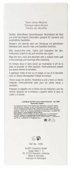 Тоник для лица Klapp Clean & Active Tonic Without Alcohol 250 мл