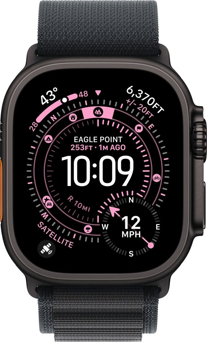 Умные часы Apple Watch Ultra 3 LTE 49 мм (титановый корпус, черный/черный, текстильный ремешок размера L)