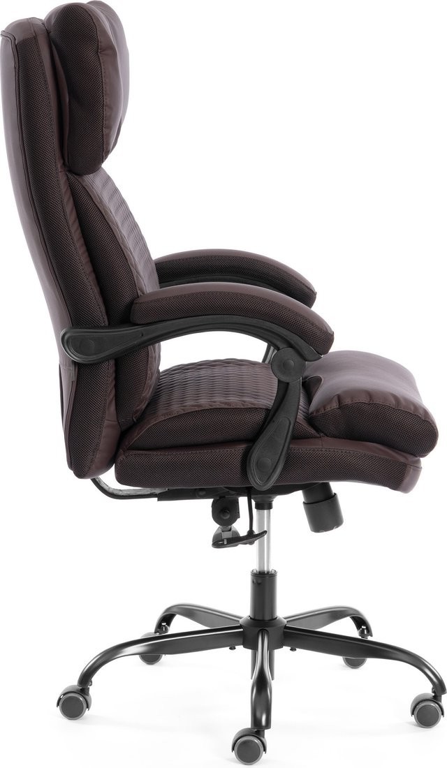 Офисное кресло TetChair Chief metalBL кожзам/ткань (коричневый/коричневый стеганный)