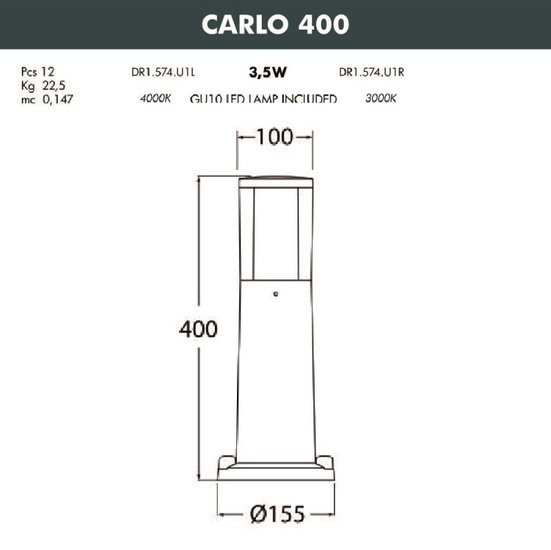 Садовый светильник Fumagalli Carlo DR1.574.000.AXU1L