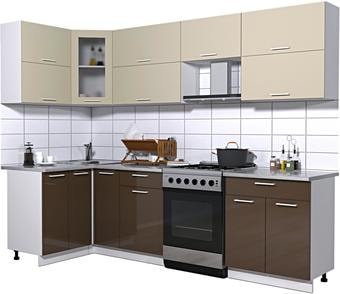Угловая кухня Интерлиния Мила Gloss 60-12x27 (ваниль/шоколад глянец)