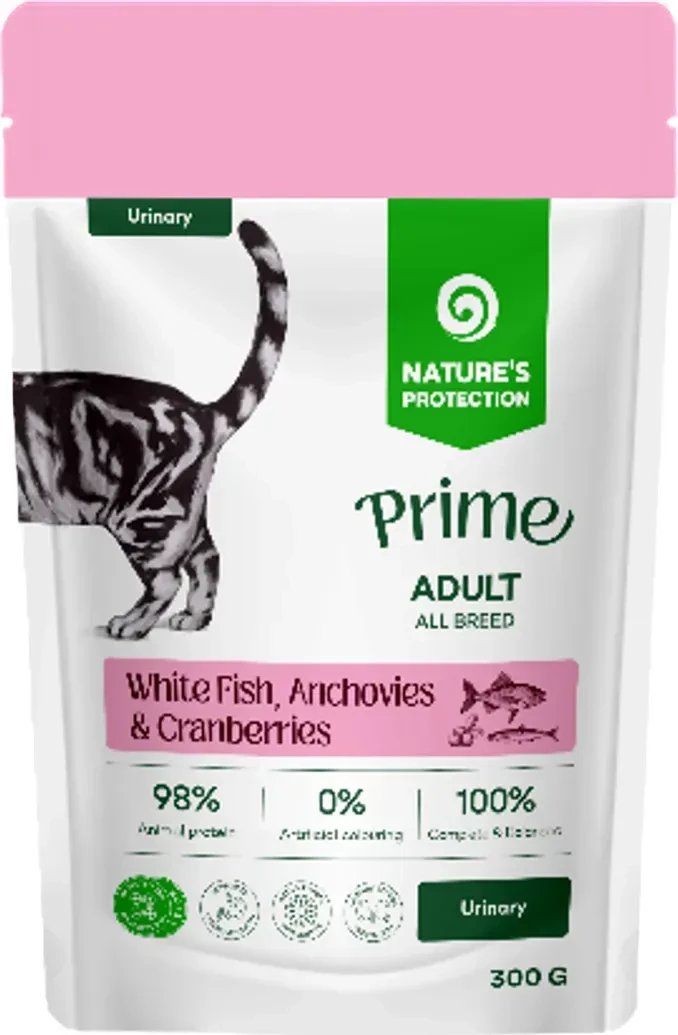 Пресервы Nature's Protection NP Prime Urinary Кусочки в соусе белая рыба/анчоусы/клюква (3x300г)