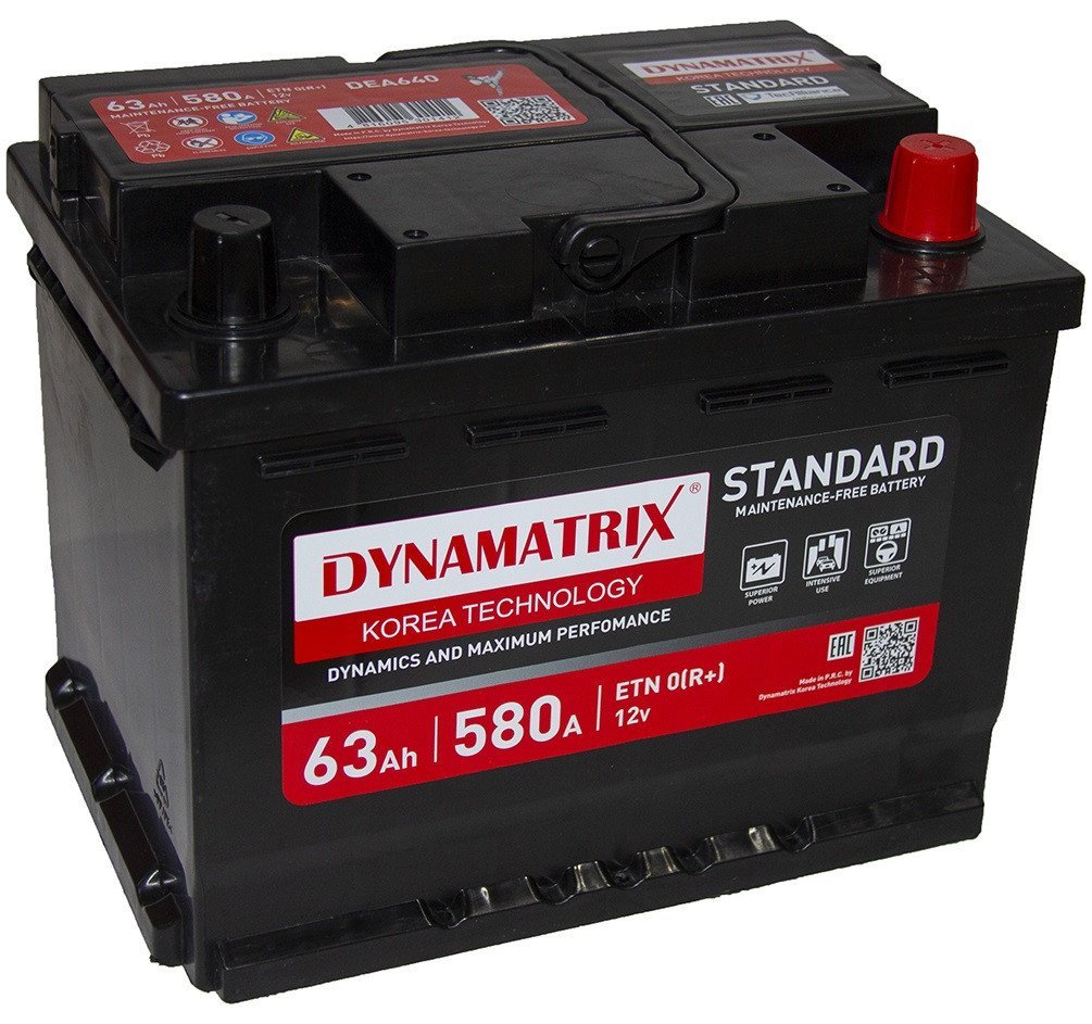 Автомобильный аккумулятор Dynamatrix Standard R+ 580A (63 А·ч)