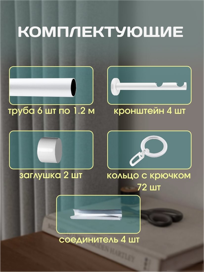 Карниз для штор Sundays Home Модерн 19мм+19мм двухрядный (составной, белый, 3.6м)