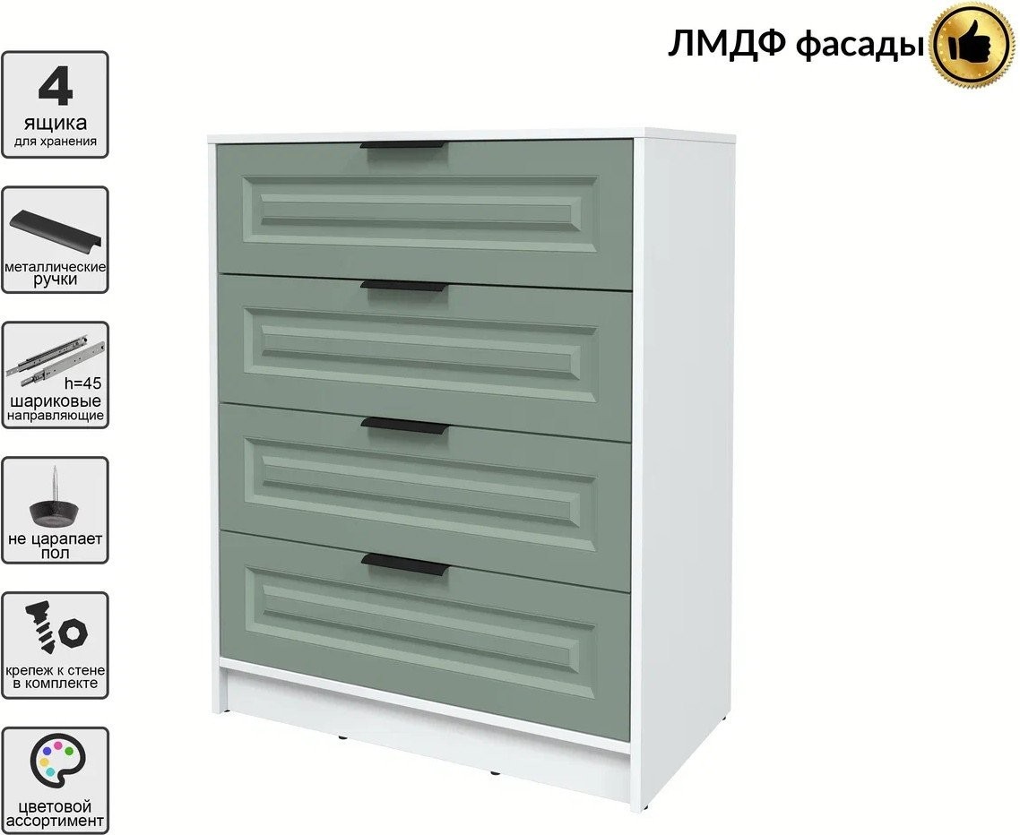 Комод Интерлиния Концепт КТ-К80 Деко (белый платинум/мята)