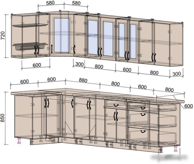 Готовая кухня Интерлиния Мила Крафт 1.2x3.1 (дуб английский)
