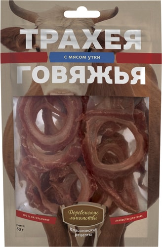 Лакомство для собак Деревенские лакомства Трахея говяжья с мясом утки 50 г