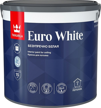 Краска Tikkurila Euro White для потолка 2.7 л (белый глубокоматовый)