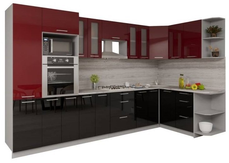 Готовая кухня Интерлиния Мила Gloss 1.68x3.4 правая (бордовый-черный)