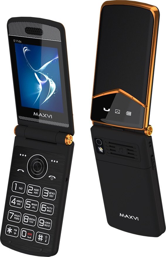 Кнопочный телефон Maxvi E11ds (черный/золотистый)