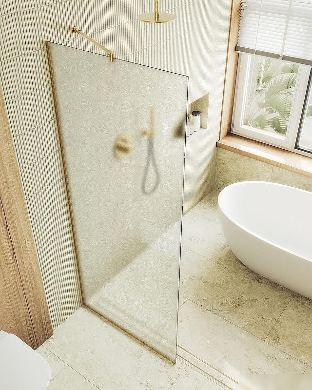 Душевая стенка MaybahGlass 99x195 MGD-1357-3у (сатин стекло/золото)