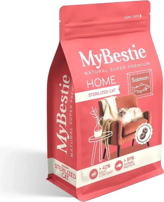 Сухой корм для кошек MyBestie Home Sterilized с лососем (0.4 кг)