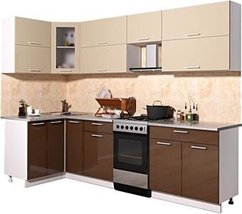 Угловая кухня Интерлиния Мила Gloss 50-12x27 (ваниль/шоколад глянец)