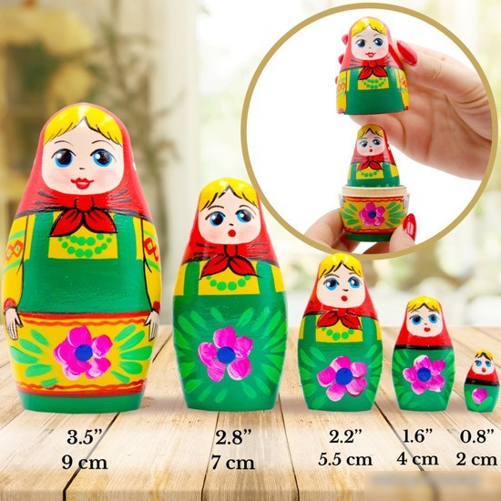 Развивающая игра Брестская Матрешка В зеленом сарафане и красном платке (набор 5 шт)