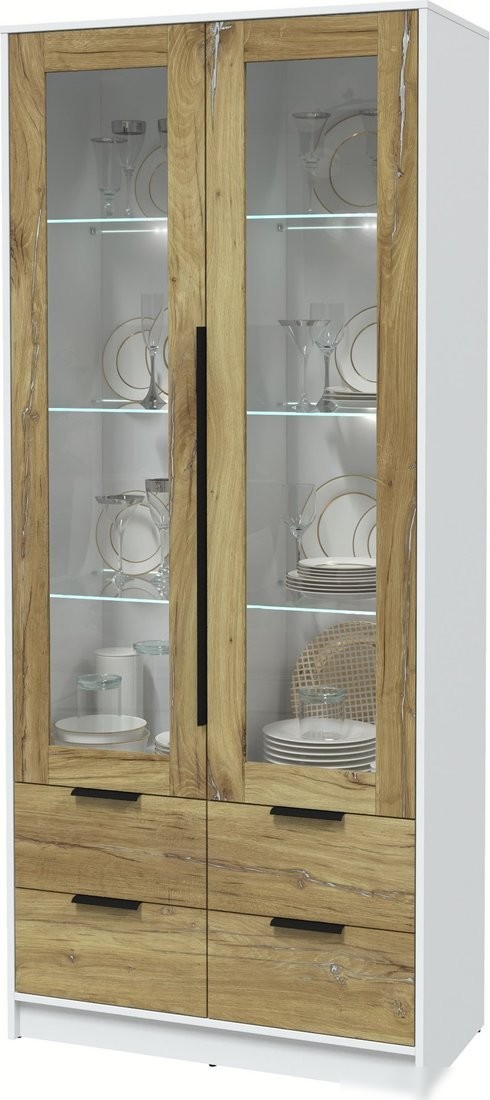 Шкаф-витрина Интерлиния Концепт КТ-ШВ2 с подсветкой (дуб нокс/белый платинум)