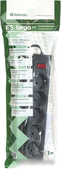Сетевой фильтр Defender ES largo 3 (черный)