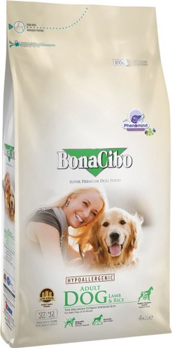Сухой корм для собак BonaCibo Для взрослых собак всех пород ягненок и рис 4 кг