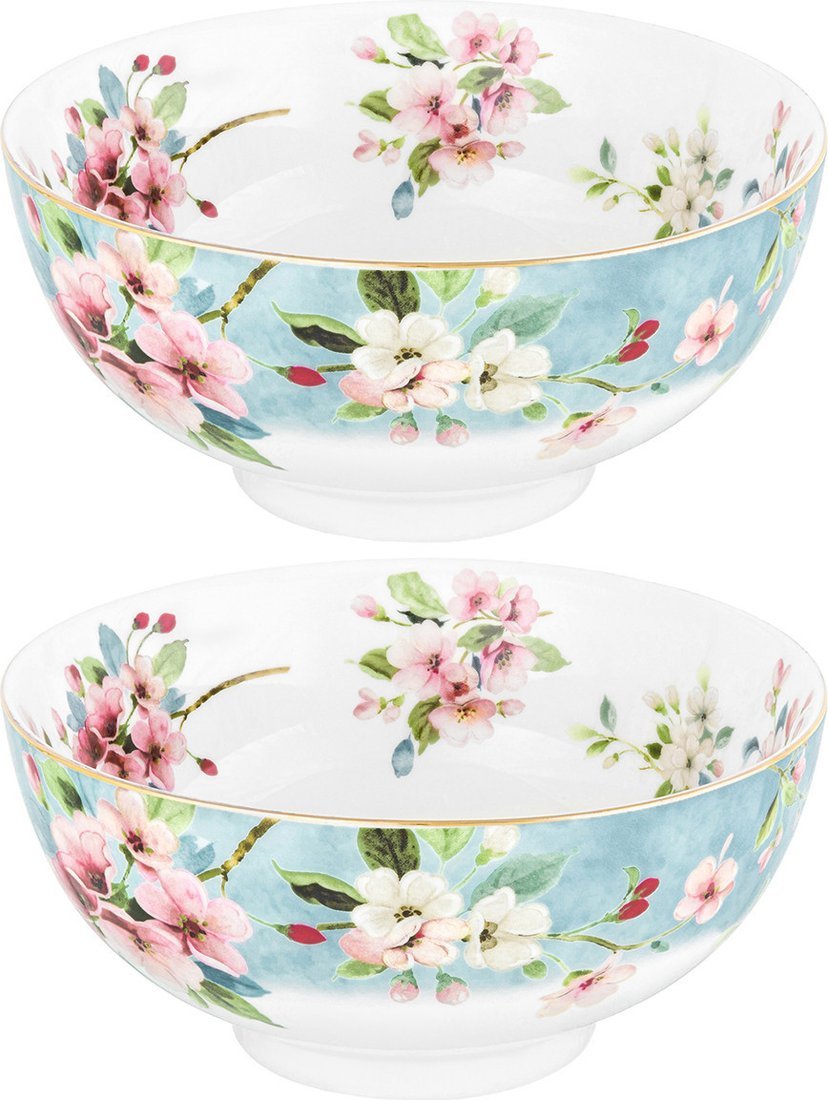 Набор салатников Elan Gallery Яблоневый цвет на голубом New Bone China 420785