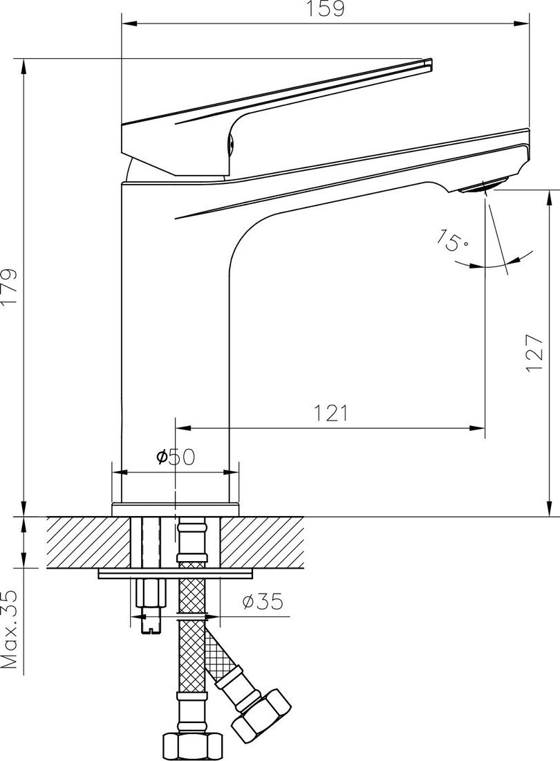 Умывальник Lauter 21370 + Sky 21СК533BS с сифоном 21635B (черный матовый)