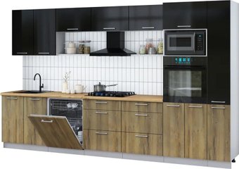 Готовая кухня Интерлиния Мила Gloss 3.5-ПМ1 (дуб вотан/черный глянец/дуб бунратти)