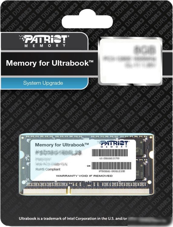 Оперативная память Patriot Memory for Ultrabook 8GB DDR3 SO-DIMM PC3-12800 (PSD38G1600L2S)