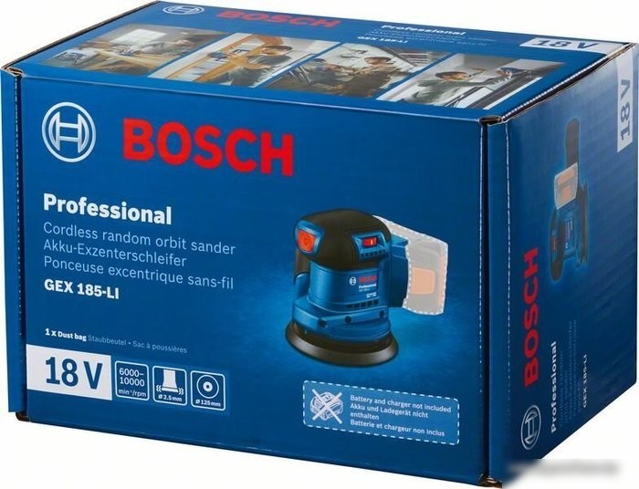 Эксцентриковая шлифмашина Bosch GEX 185-LI Professional 06013A5021 (с 1-м АКБ, кейс)