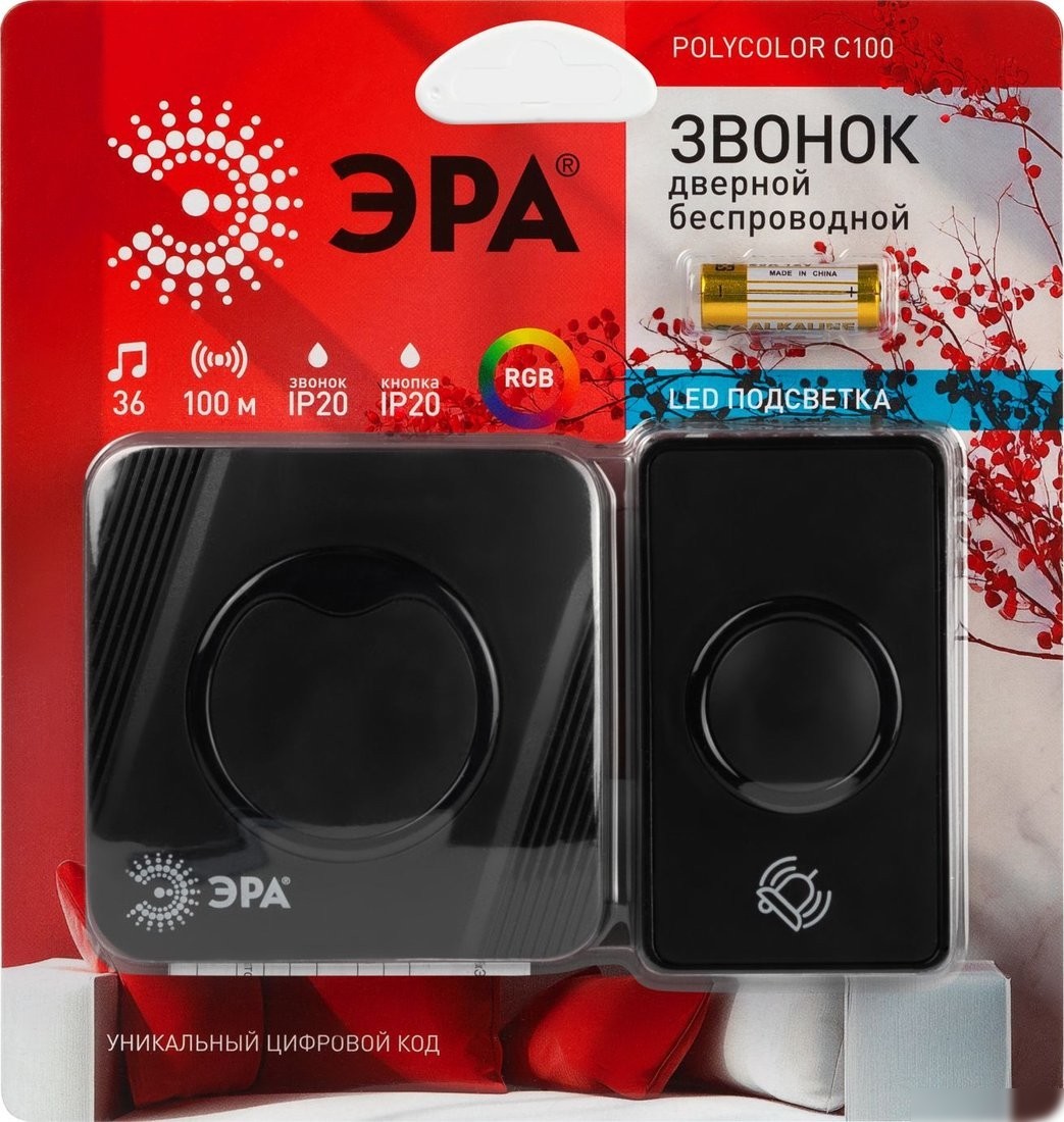 Беспроводной дверной звонок ЭРА Polycolor C100 (черный)