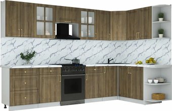 Готовая кухня Интерлиния Мила Шато 1.7x3.2 PR (дуб вотан/дуб вотан/белый гранит)