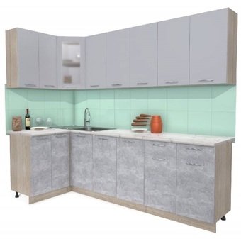 Готовая кухня Интерлиния Мила 12x26 (серебристый-бетон-бискайская сосна)