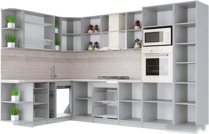 Готовая кухня Интерлиния Мила Крафт 1.88x3.2 левая (дуб полярный)