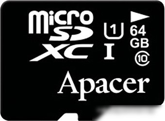Карта памяти Apacer microSDXC (Class 10) 64GB + адаптер [AP64GMCSX10U1-R]