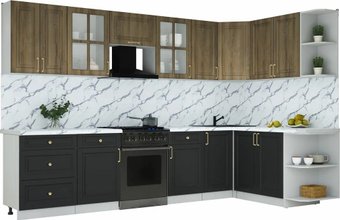 Готовая кухня Интерлиния Мила Шато 1.7x3.2 PR (дуб вотан/черный/белый гранит)