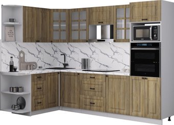Готовая кухня Интерлиния Мила Деко 1.68x2.8 LV (дуб вотан/дуб вотан/белый гранит)