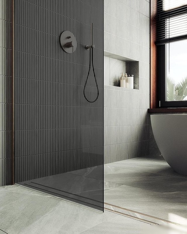 Душевая стенка MaybahGlass 99x195 MGD-1355-2ш (графитовое стекло/бронза)