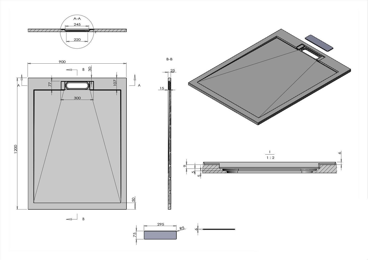 Душевой поддон Vincea VST-4SRL9012C 120x90