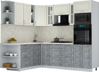 Готовая кухня Интерлиния Мила Шато 1.88x2.4 ВТ LV (белый/керамика/опал светлый)