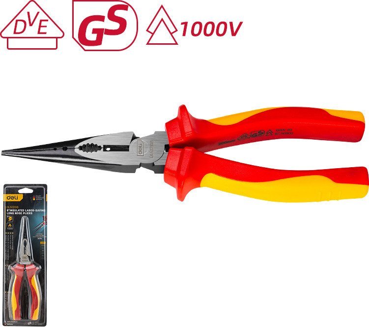 Длинногубцы Deli Диэлектрические YS EDL512108 (200мм, красный/желтый)