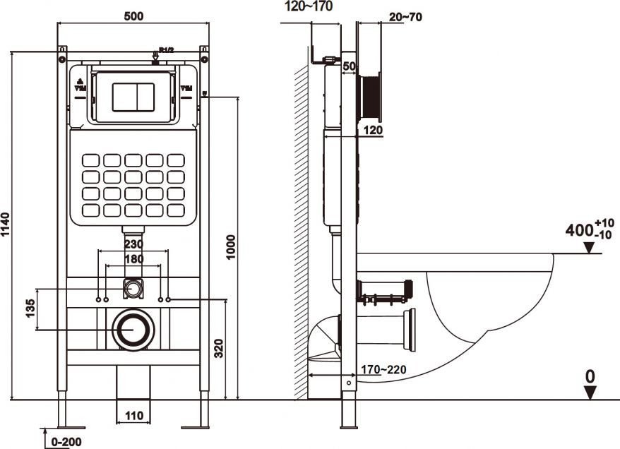 Унитаз подвесной Abber Bequem AC1131TC-AC0105-AC0120MW (с кнопкой смыва)
