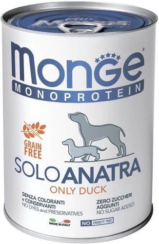 Консервированный корм для собак Monge Monoprotein паштет из утки, консервы 400 г
